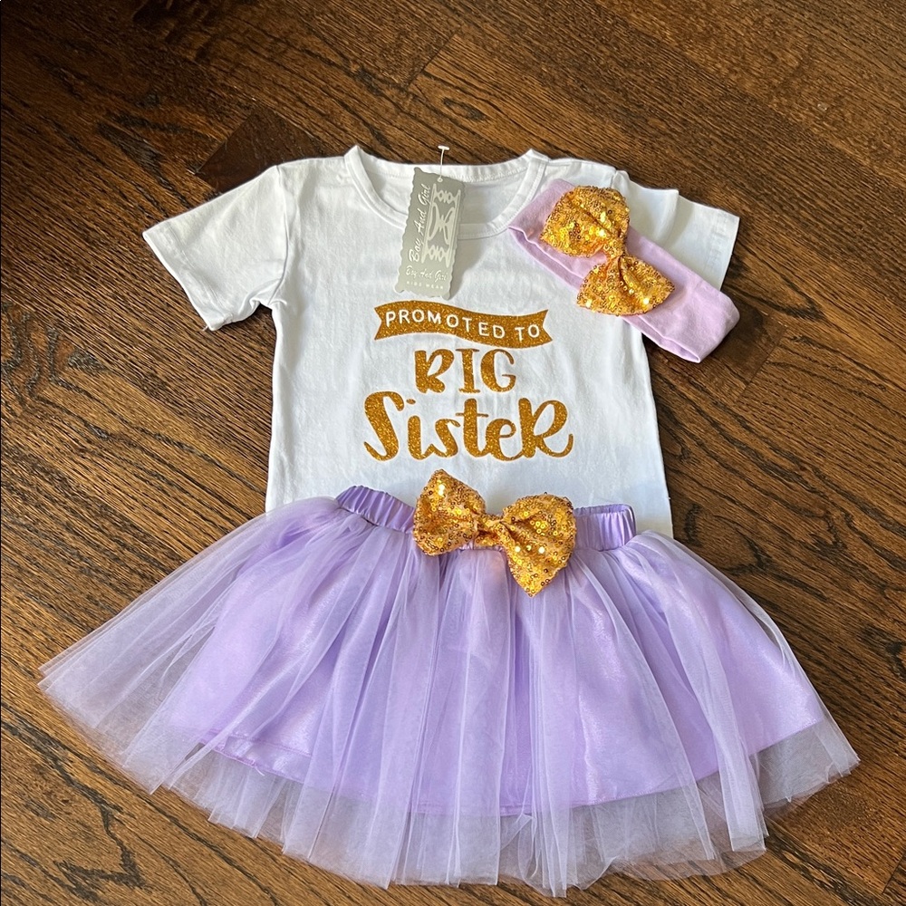 Big Sister Outfit with Purple Tutu and Gold Accents